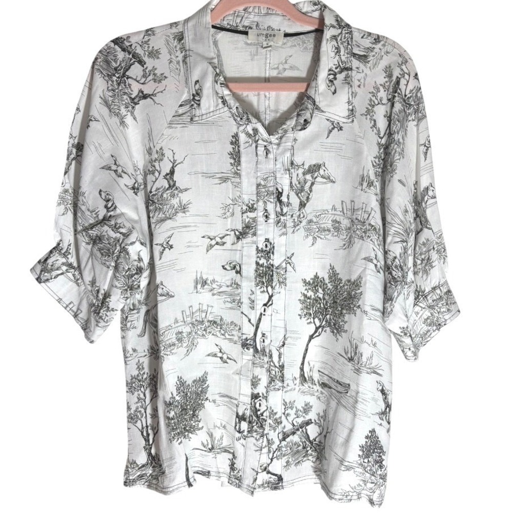 Umgee‎ Toile Puff Sleeve Blouse Top sz Md NWOT Rayon - Picture 3 of 12